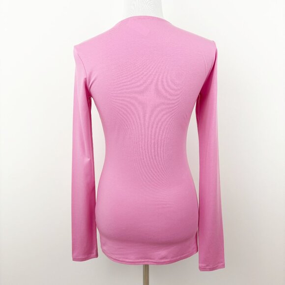 Marcella Seta Top Size S Pink Long Sleeve Asymmetric Cutout Crewneck Fitted - Picture 4 of 6